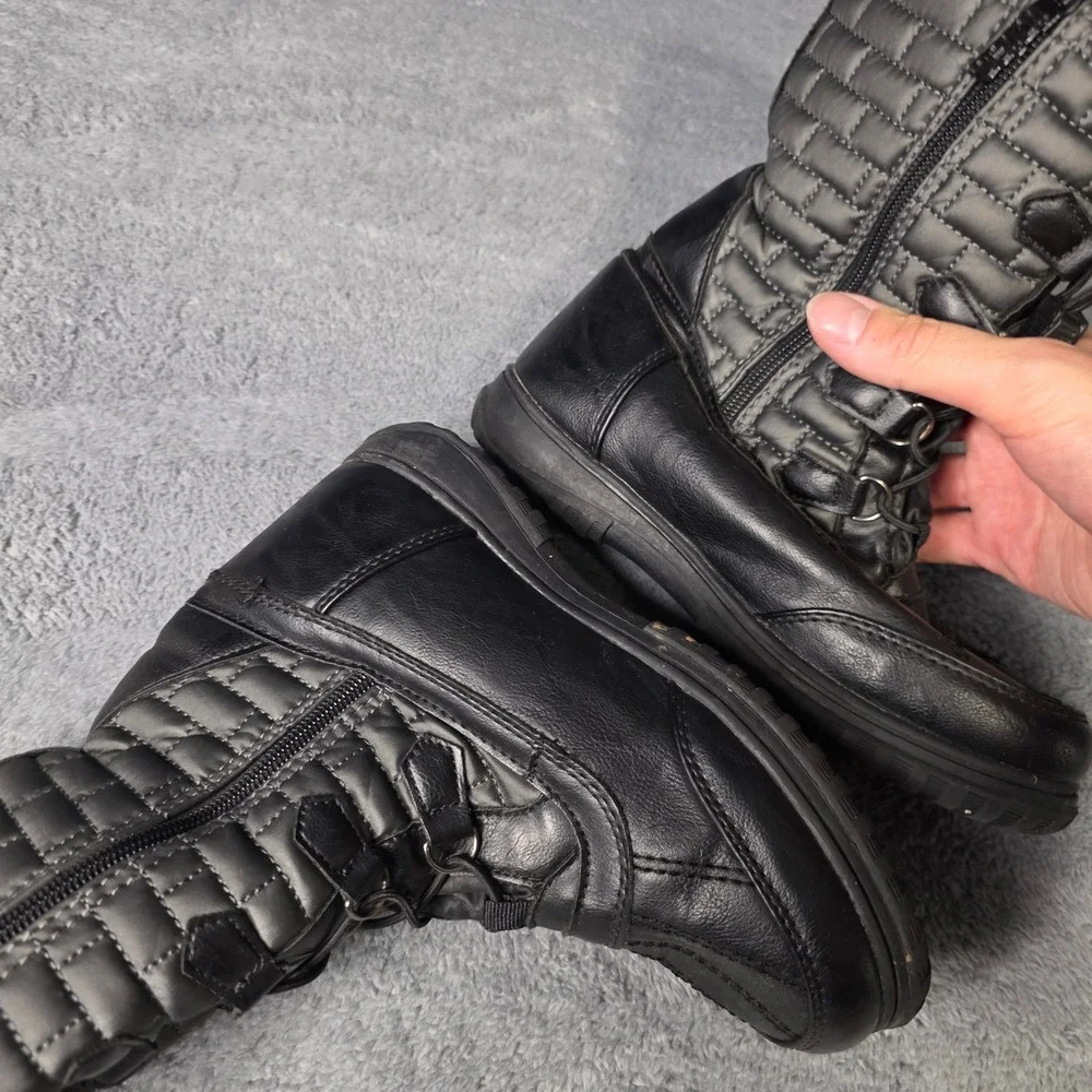 Totes Womens 5.5 Ember Snow Boots‎ Black Quilted Faux Fur Lined Zipper Bungee